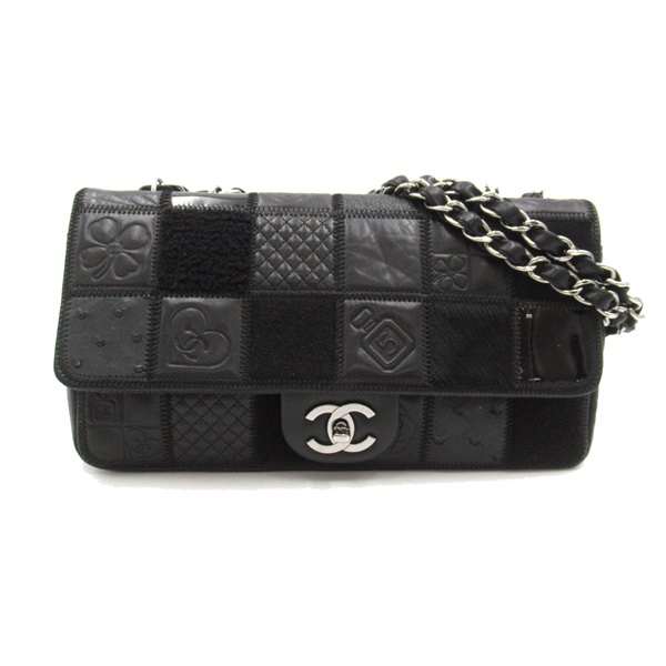 CHANEL Icon Chain Shoulder hand Bag leather Black Used COCO SHW