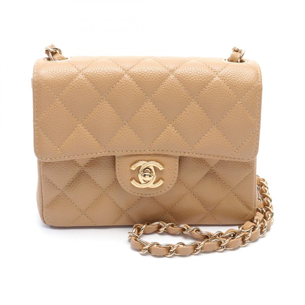 CHANEL Mini Matelasse chain crossbody Shoulder Bag A35200 Caviar skin Beige GHW