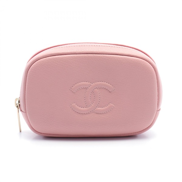 CHANEL COCO Mark Pouch bag leather Pink Used Women GHW CC