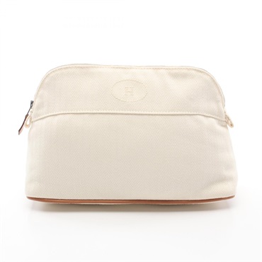 HERMES Bolide MM 25 Pouch toilette purse Toile Chevrons  White SHW Used