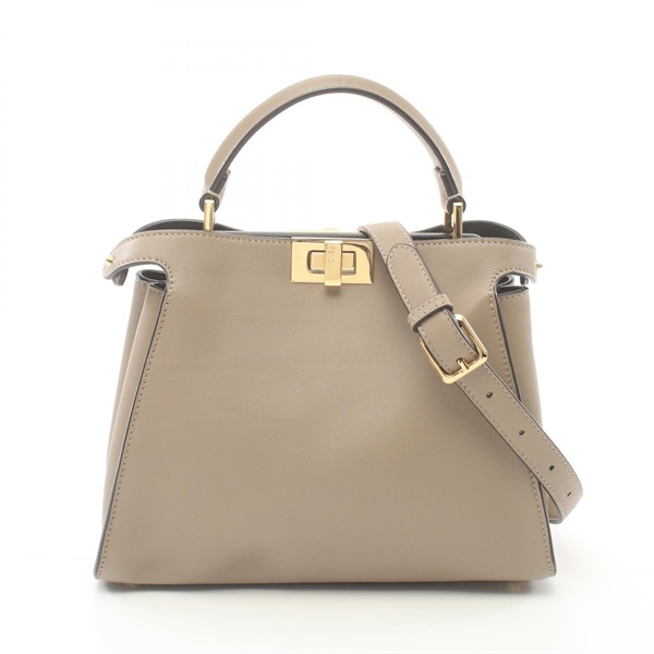 FENDI Peekaboo Essentials Shoulder Hand bag 8BN302 leather Beige Used Women