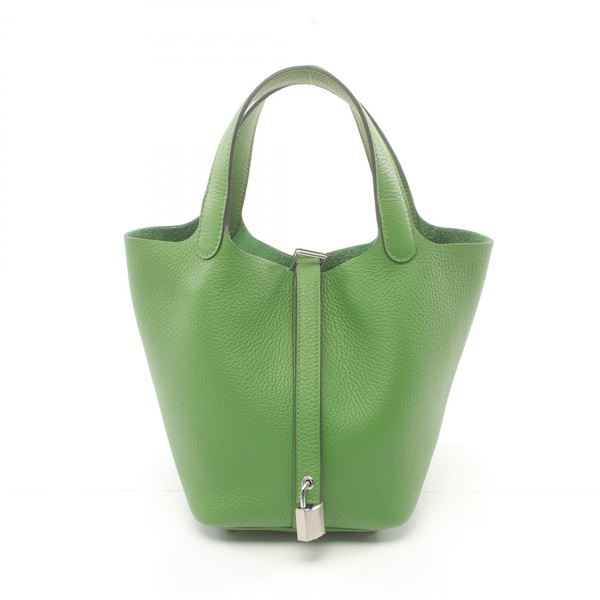 HERMES Picotin Lock PM Hand bag W Taurillon Clemence Vert Yucca SHW Used