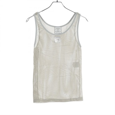 CHANEL COCO Mark Mesh Tank top P21082V12483 polyester Gray Used Women CC #36