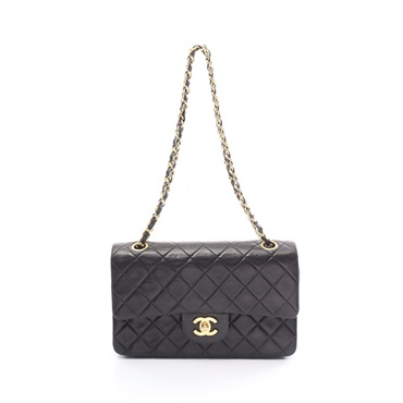 CHANEL Matelasse W flap chain Shoulder Bag A01113 Lambskin Black Used GHW