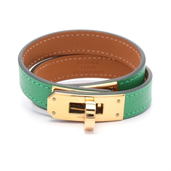 HERMES Mini Kelly Double Tour Bracelet Evercolor leather GHW Bamboo Green Gold