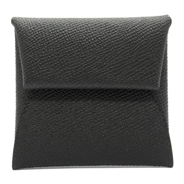 HERMES Bastia coin purse wallet Epsom leather Black Noir Used unisex W SHW