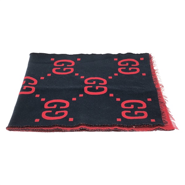 GUCCI GG pattern Scarf 495592 wool Navy Used unisex