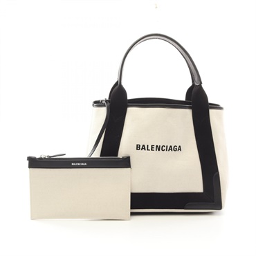 BALENCIAGA NAVY CABAS S Tote Bag 3399332HH3N9260 canvas leather Beige Black Used