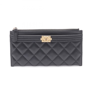 CHANEL Boy chanel Pouch mini bag A81254 leather Black Used Women GHW CC Coco