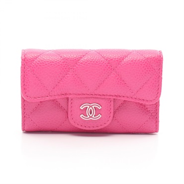 CHANEL Matelasse key holder A31503 leather Grained calfskin Pink Used Women SHW