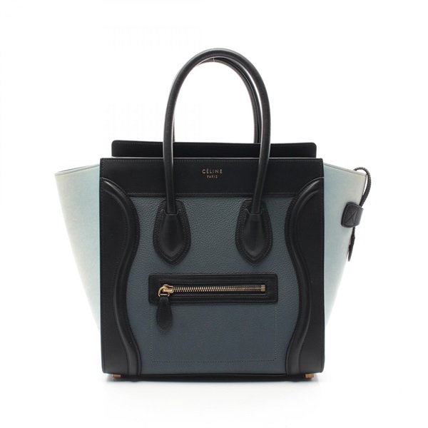 CELINE Luggage micro shopper Tote Bag 167793 leather Suede Green Black Blue Used