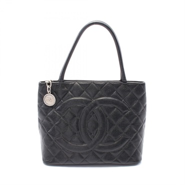CHANEL Medallion Tote Bag A01804 leather Grained calfskin Black Used Women SHW