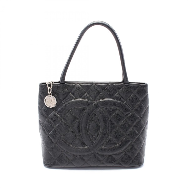 CHANEL Medallion Tote Bag A01804 leather Grained calfskin Black Used Women SHW