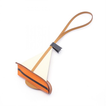 HERMES Sail 24 bag charm Epsom Barenia leather Brown Orange Used B