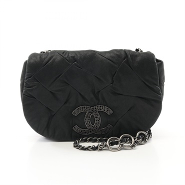 CHANEL COCO Mark chain crossbody Shoulder Bag leather Black Used SHW