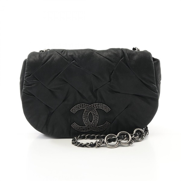 CHANEL COCO Mark chain crossbody Shoulder Bag leather Black Used SHW