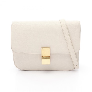 CELINE Classic Box Medium Flap Shoulder Bag 189173 leather White Used Women GHW