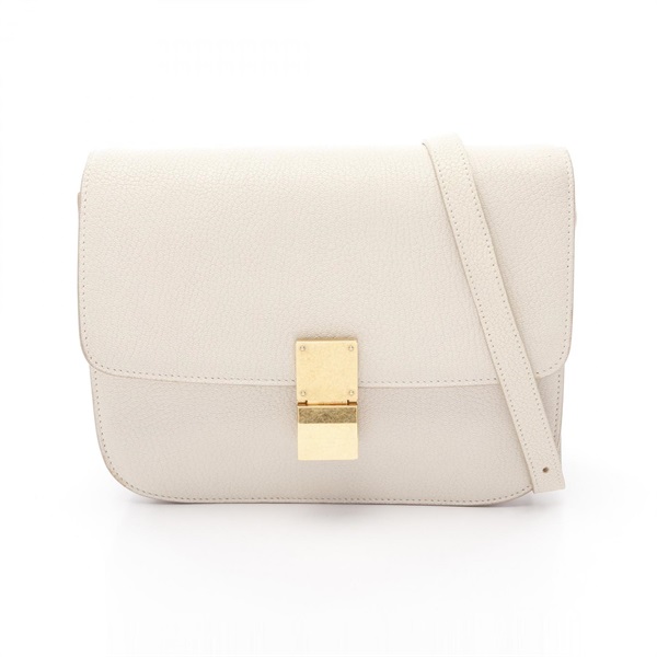 CELINE Classic Box Medium Flap Shoulder Bag 189173 leather White Used Women GHW