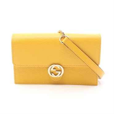 GUCCI Interlocking G Crossbody Chain Shoulder Bag 615523 Leather Yellow Used