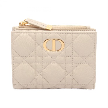 Christian Dior Caro Dahlia Bi-fold wallet purse Calfskin Beige Used Women GHW