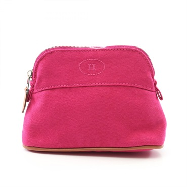 HERMES Bolide Pouch 15 Mini Purse Canvas Leather Pink Brown SHW Used Women