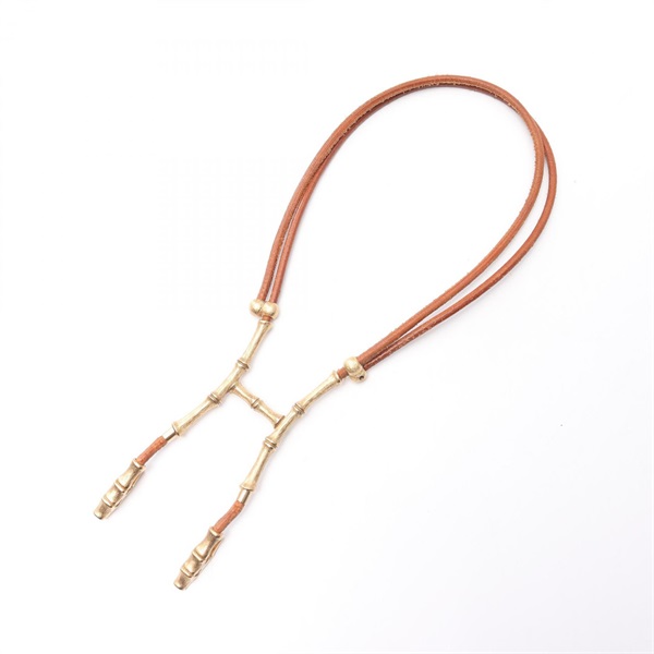 HERMES Bamboo Halter Necklace leather Gold Plated Used women