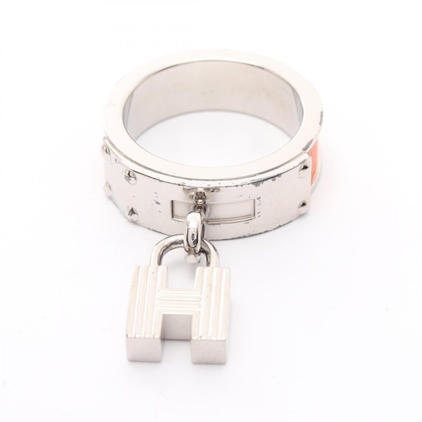 HERMES Kelly H Cadena Scarf ring leather metal SHW Orange Used Women