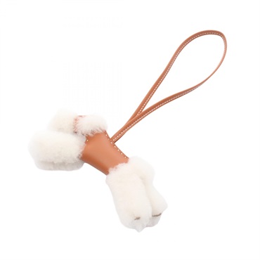 HERMES Buddy charm Agneau milo leather Mouton Brown White Gold Used Women K