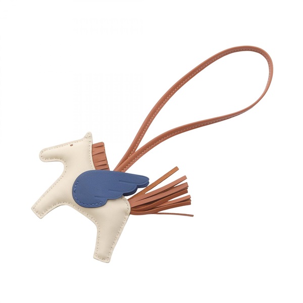 HERMES Rodeo Pegase PM charm K Swift leather Agneau milo Craie Brown Blue tie