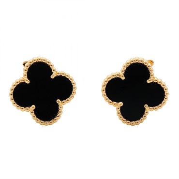 Van Cleef & Arpels Vintage Alhambra Onyx Pierced Earrings 18KYG Black Used Women