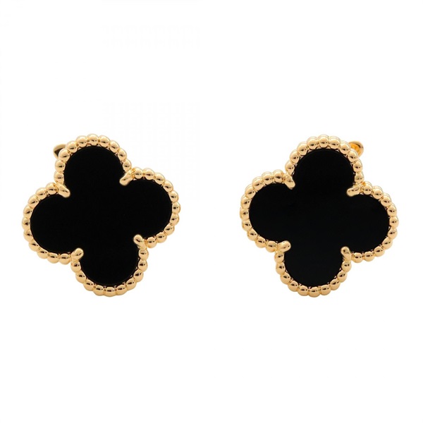Van Cleef & Arpels Vintage Alhambra Onyx Pierced Earrings 18KYG Black Used Women