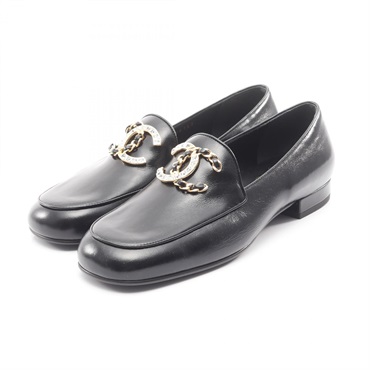 CHANEL COCO Mark loafers shoes leather Black Women #39 CC