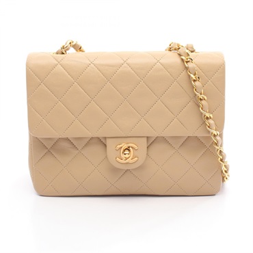 CHANEL Mini Matelasse 20 Chain Shoulder Crossbody Handbag leather Beige GHW Used