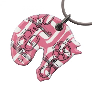 HERMES Tattersall PM Manufacture de Boucleries Necklace leather enamel Gray Used