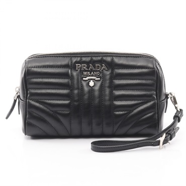 PRADA SOFT IMPUN Pouch Case Mini Bag 1NE009 leather Black Used Women