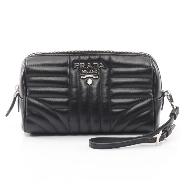 PRADA SOFT IMPUN Pouch Case Mini Bag 1NE009 leather Black Used Women