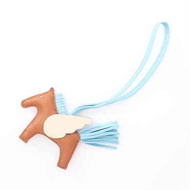 HERMES Rodeo Pegasus PM bag charm W Agneau milo Swift Gold Celeste Craie used