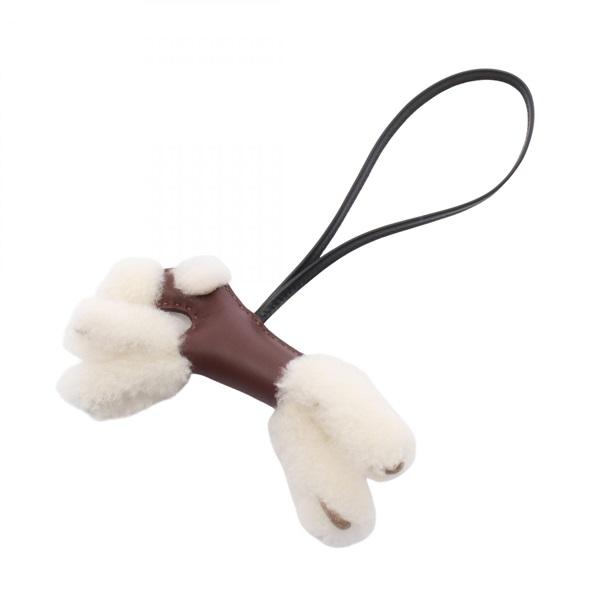 HERMES Buddy Bag charm Agneau milo leather Mouton Brown White Brulee Black K