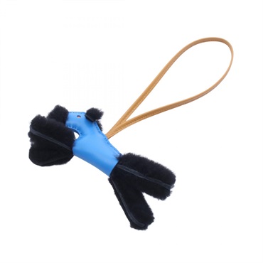 HERMES Buddy Bag Charm Holder Agneau Milo leather Black Blue hydra Sesami G