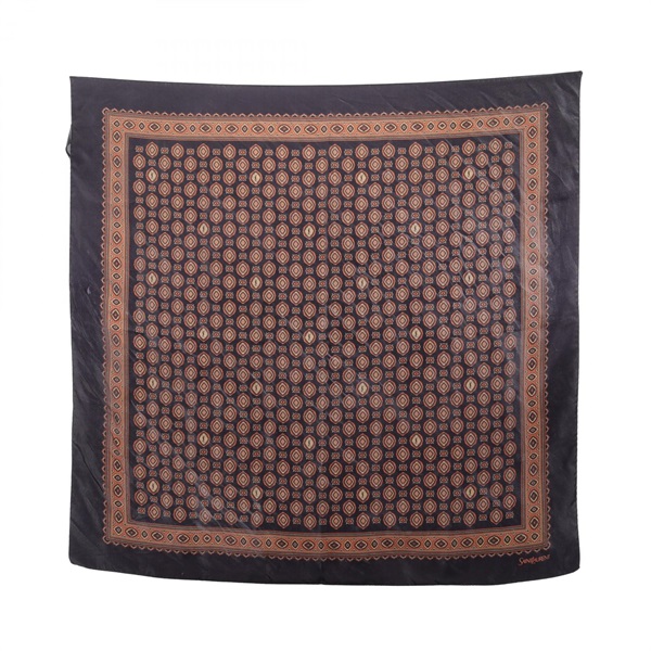 SAINT LAURENT PARIS All-over pattern Scarf Wrap silk Black Brown Used Women