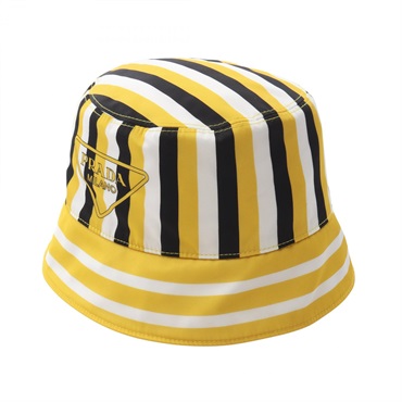 PRADA Re-Nylon Striped Bucket Hat Cap Nylon Yellow White Black Used Women size S