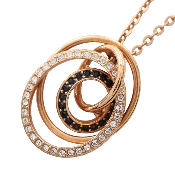 SWAROVSKI Greeting Ring Pendant Necklace Gold Plated Rhinestone Black Used women