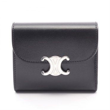 CELINE Triomphe Small Flap Tri-fold Wallet Purse 10D783DPV.38NO leather BK Used