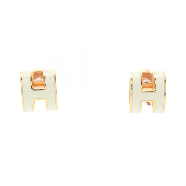 HERMES MINI POP H Pierced Earrings Gold Plated Beige Used Women