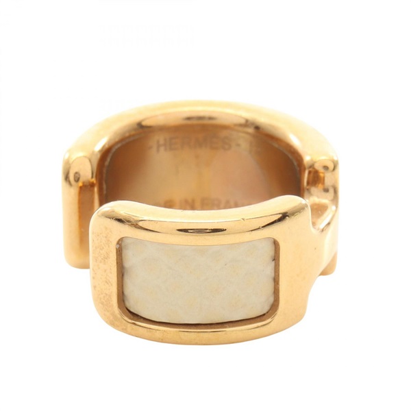 HERMES Olymp PM Earring Epsom leather Gold Plated Beige GHW Used Women