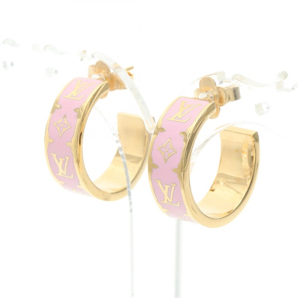 LOUIS VUITTON Nanogram Enamel Hoops Pierced earrings Gold Plated Pink Used