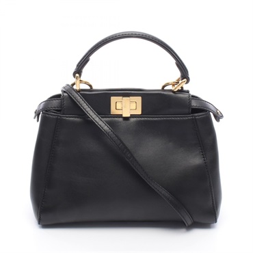 FENDI Mini Peekaboo Shoulder Crossbody Handbag 8BN244 leather Black Used Women