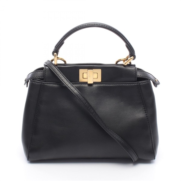 FENDI Mini Peekaboo Shoulder Crossbody Handbag 8BN244 leather Black Used Women
