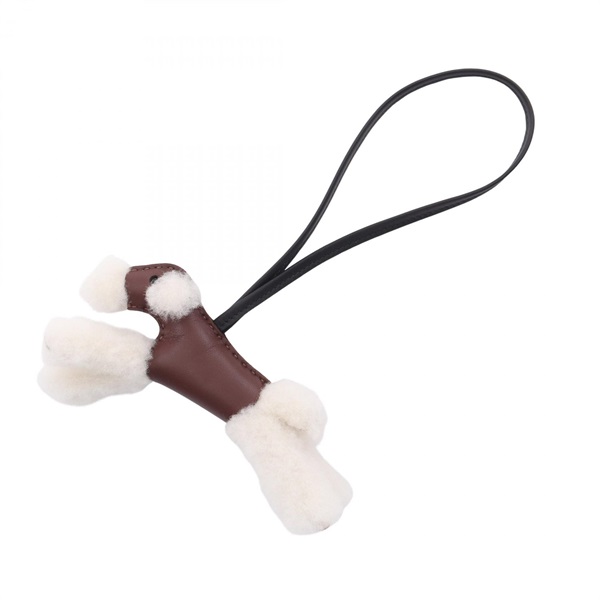 HERMES Buddy Bag Charm Agneau milo Mouton leather Brown Black White Used Women K