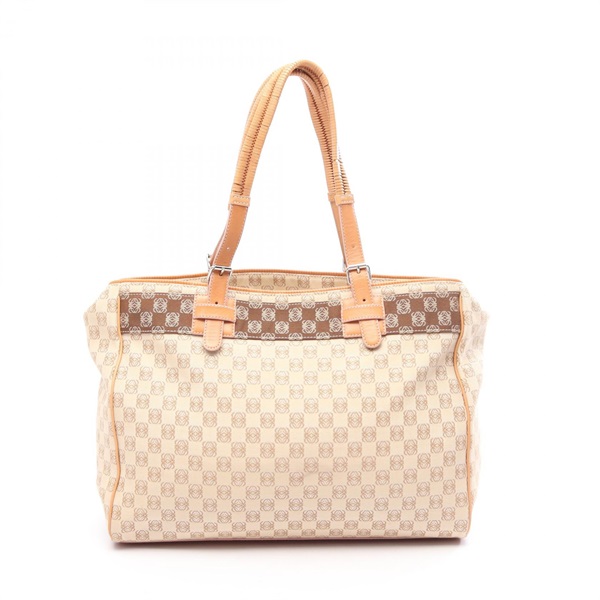 LOEWE Repeat anagram Tote shoulder Bag canvas leather Beige Brown Used Women